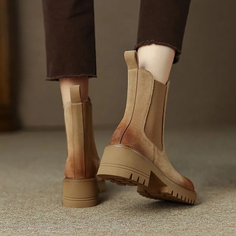 Haya Tan Chelsea Lug Sole Combat Boots