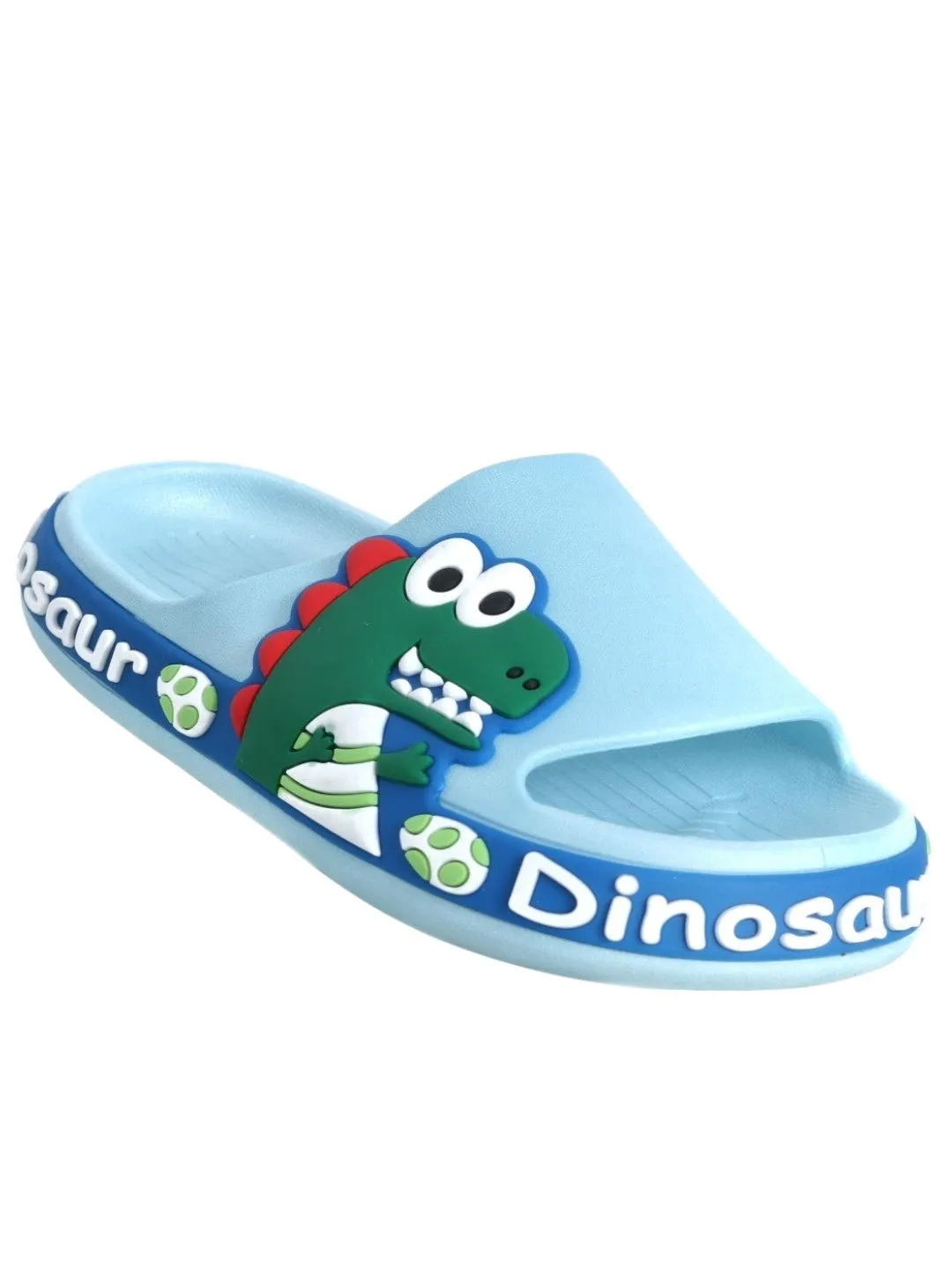 Jurassic Junior Slides: Blue Dinosaur Applique Slides for Kids