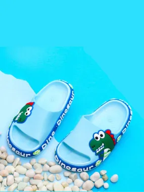 Jurassic Junior Slides: Blue Dinosaur Applique Slides for Kids