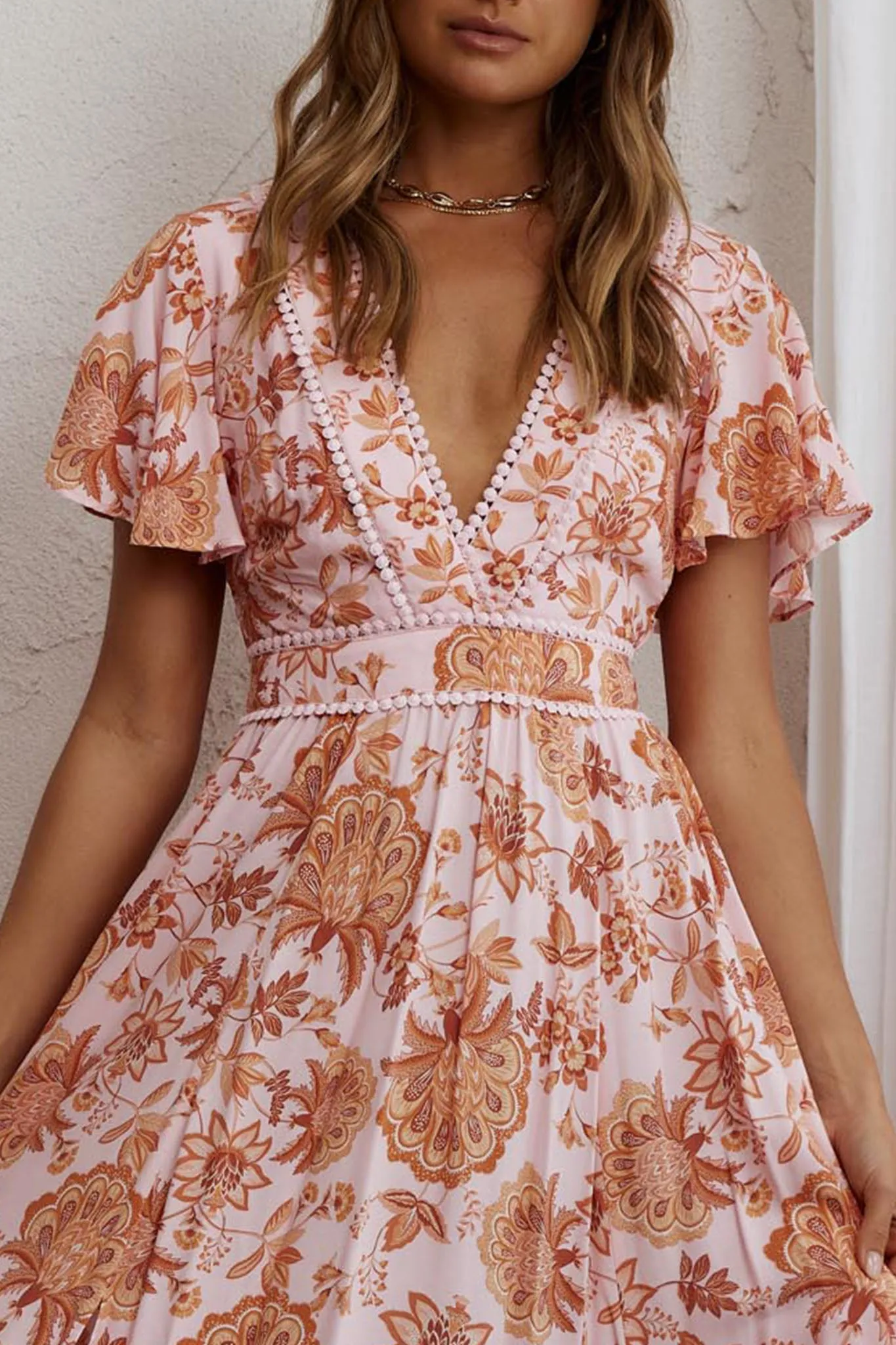 Kailee Short Sleeve Midi Dress Pink/Orange