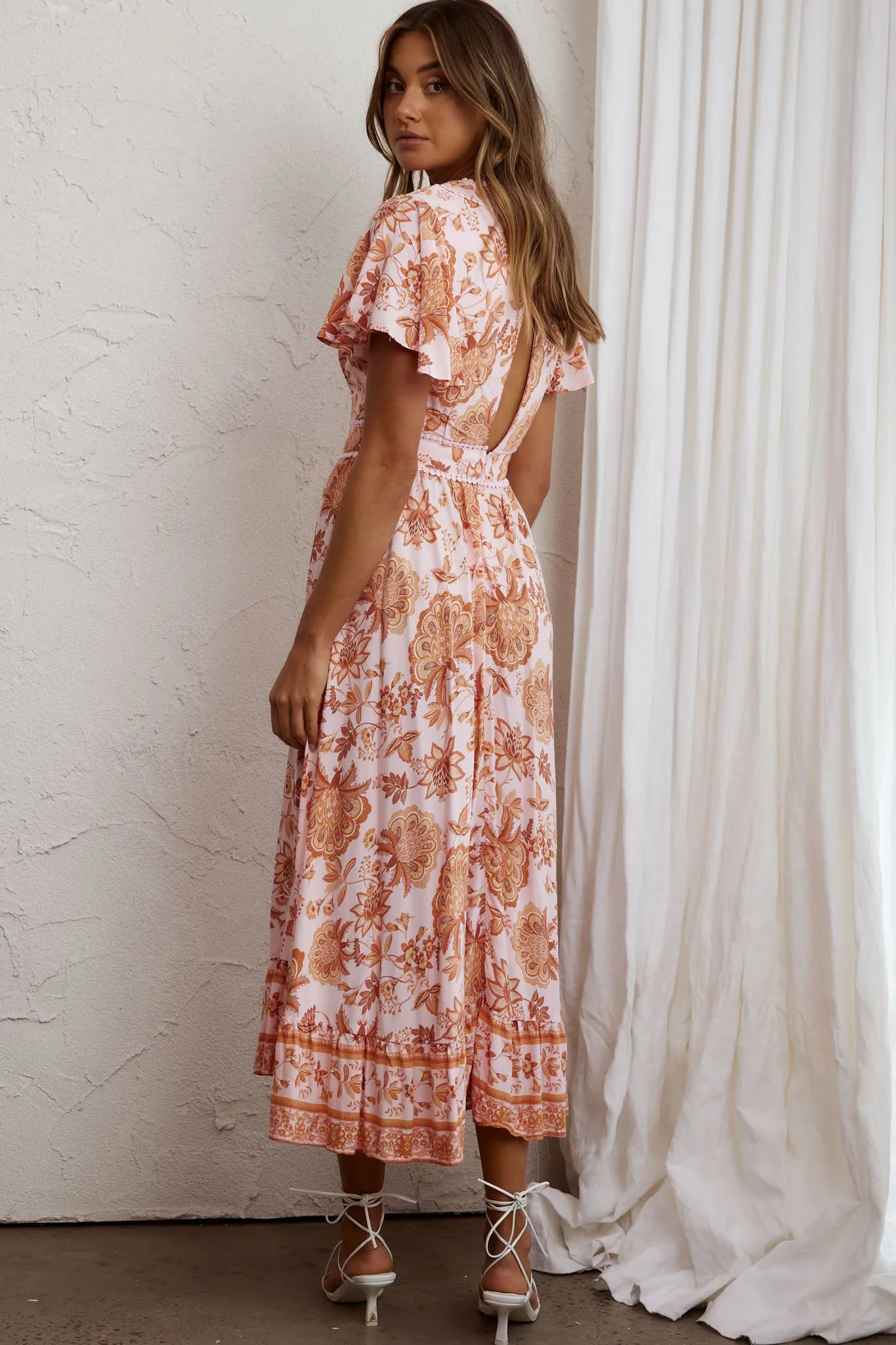Kailee Short Sleeve Midi Dress Pink/Orange
