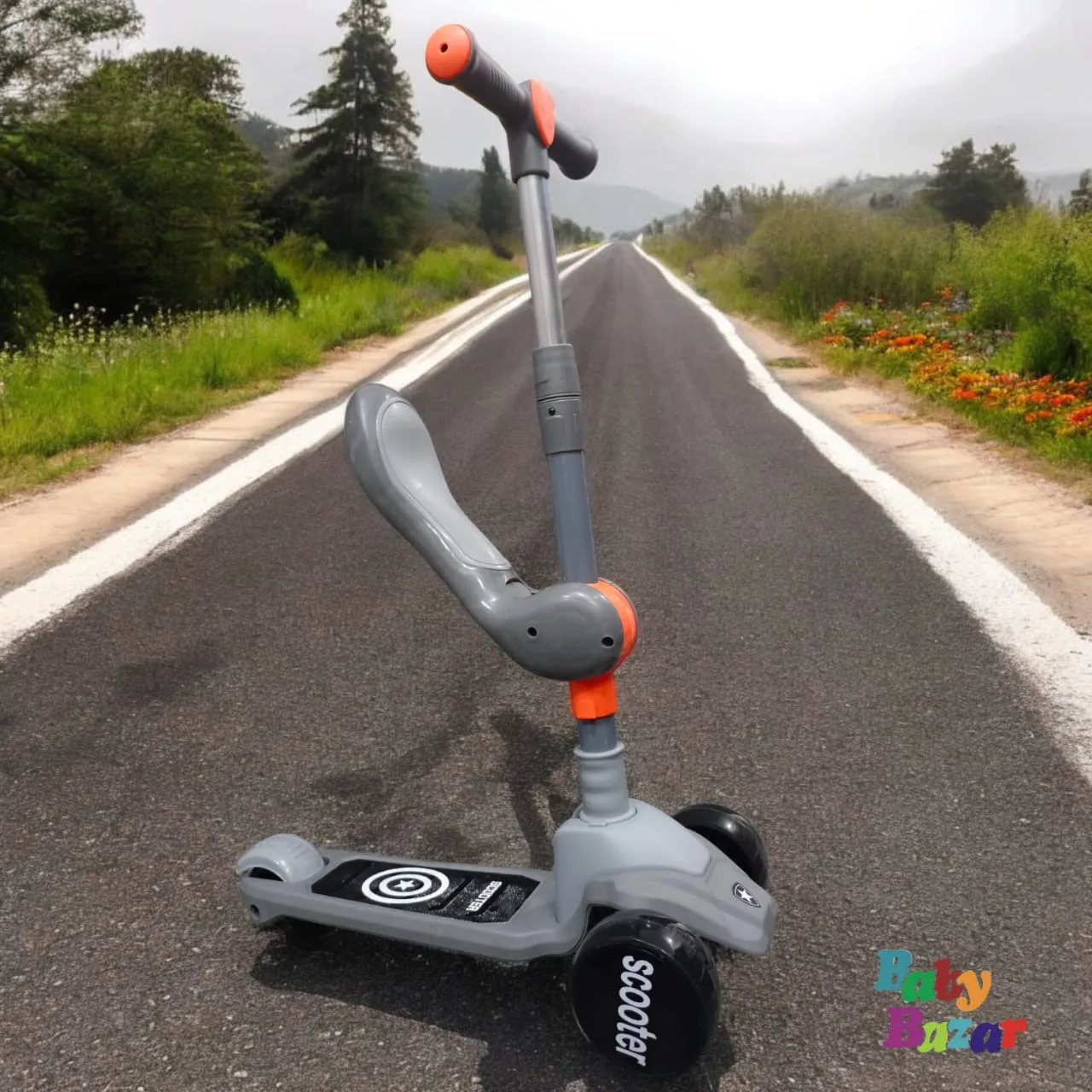 Kid Scooty 2 in 1 With Adjustable  Seat With Light - Grey