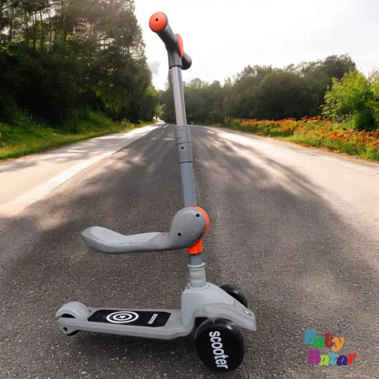 Kid Scooty 2 in 1 With Adjustable  Seat With Light - Grey