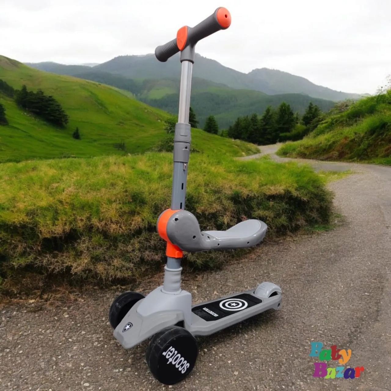 Kid Scooty 2 in 1 With Adjustable  Seat With Light - Grey