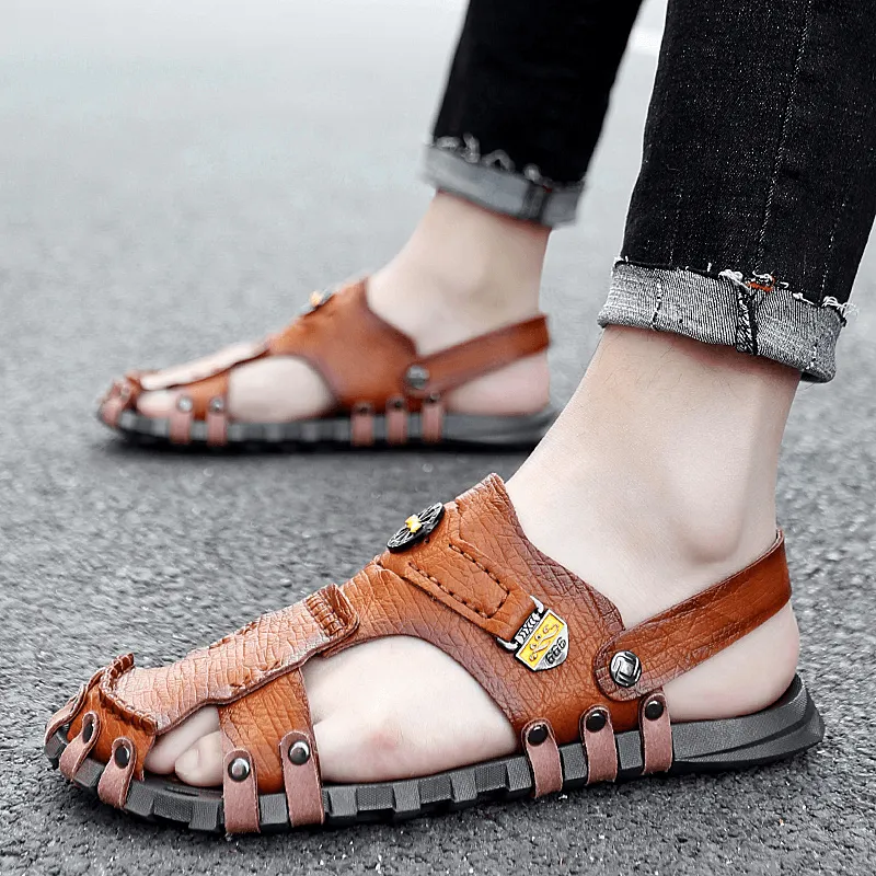kkboxly kkboxly Men Casual Soft Micro Fiber Metal Decoration Slip on Outdoor Sandals