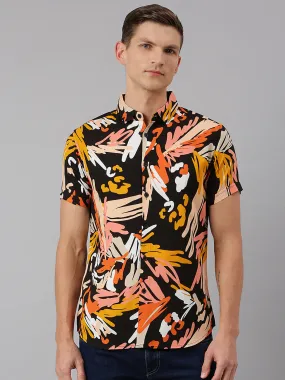 Men's Aztec Print Black Slim Fit Cotton Casual Shirt