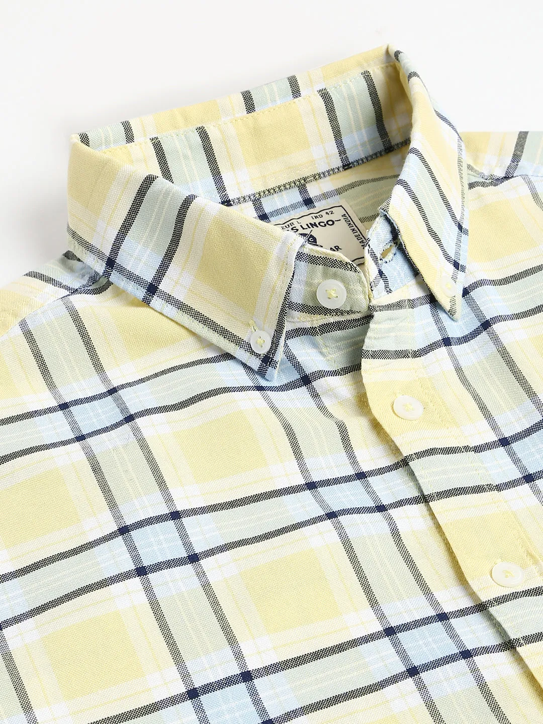 Men's Checkered Lemon Slim Fit Oxford Cotton Casual Shirt With Button Down Collar & Full Sleeves (C4106_Lemon_S)