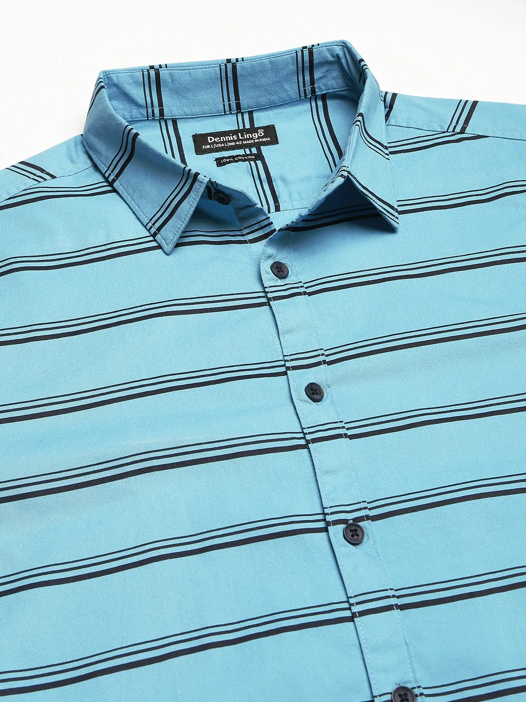 Men's Cotton Striped Blue Slim Fit Casual Shirt