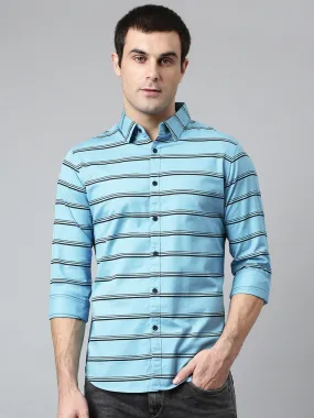 Men's Cotton Striped Blue Slim Fit Casual Shirt