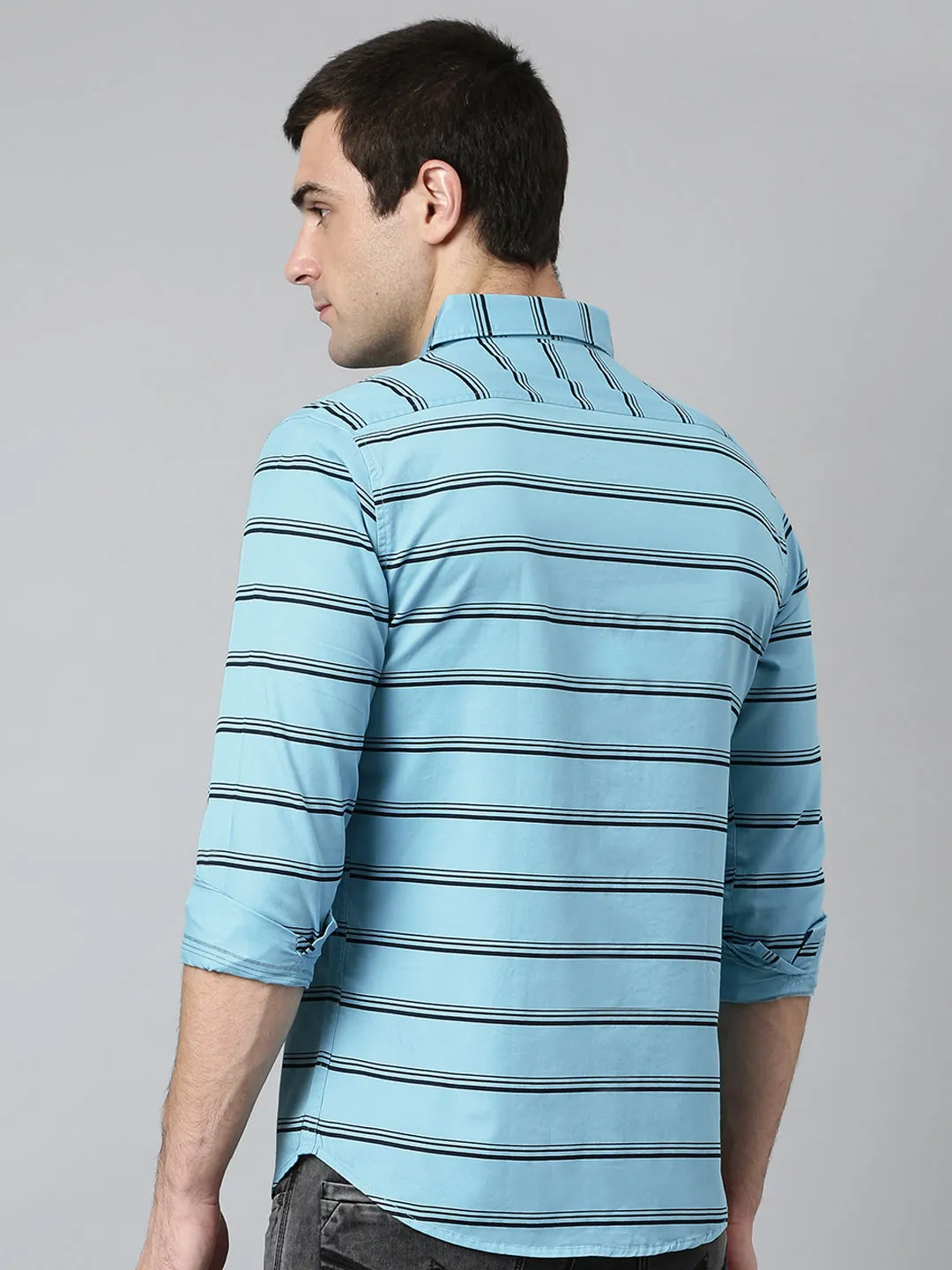 Men's Cotton Striped Blue Slim Fit Casual Shirt
