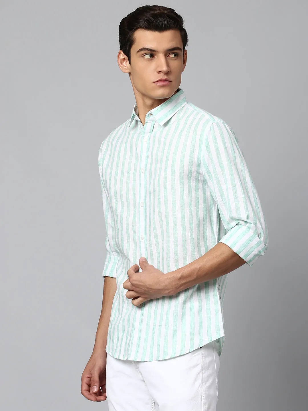 Men's Green Slim Fit Linen Casual Shirt