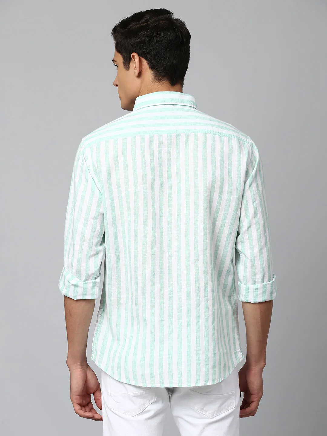 Men's Green Slim Fit Linen Casual Shirt