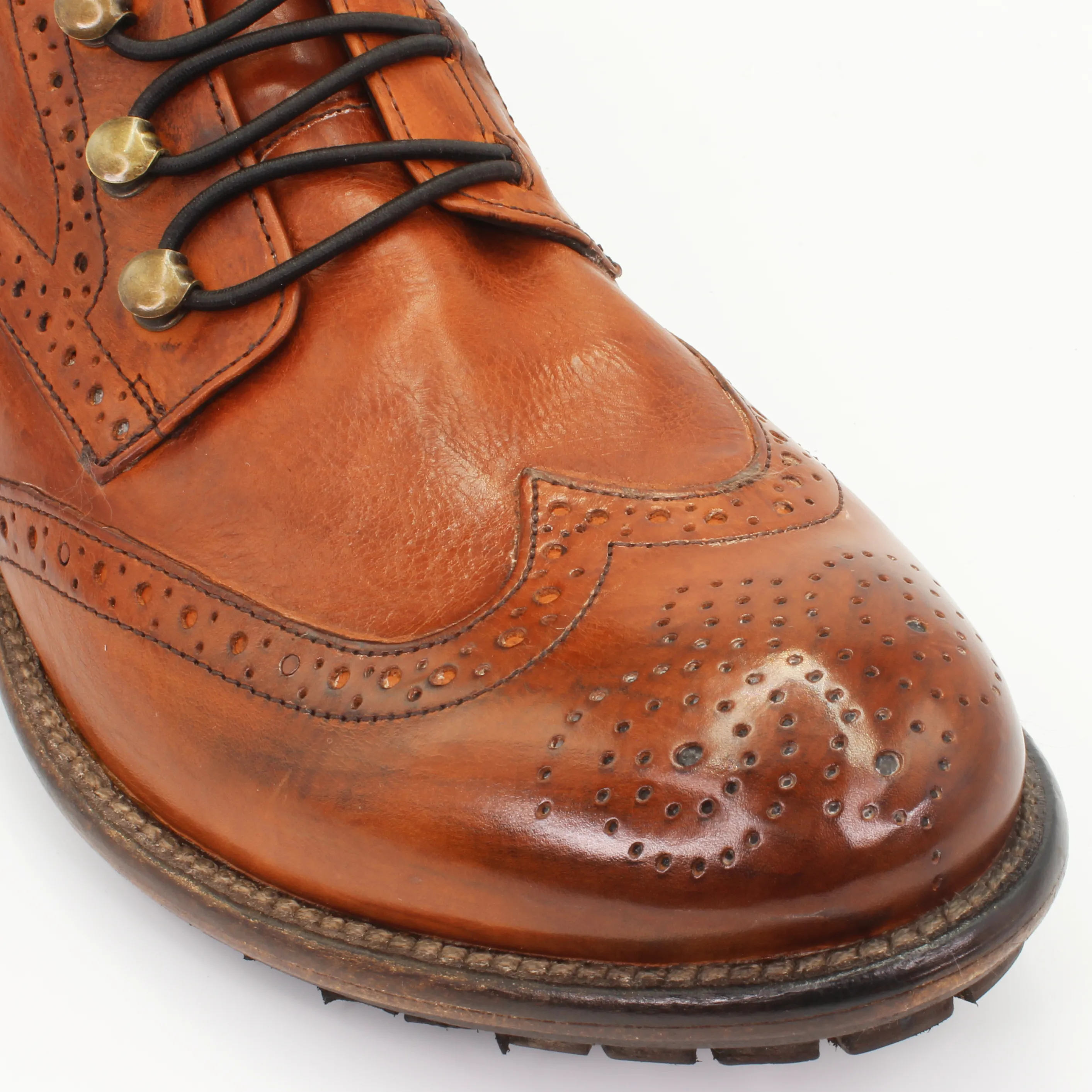 Men's Lace-Up Brogue Ankle Boot in Calf Leather Cuoio Tan (JPU38767/11)
