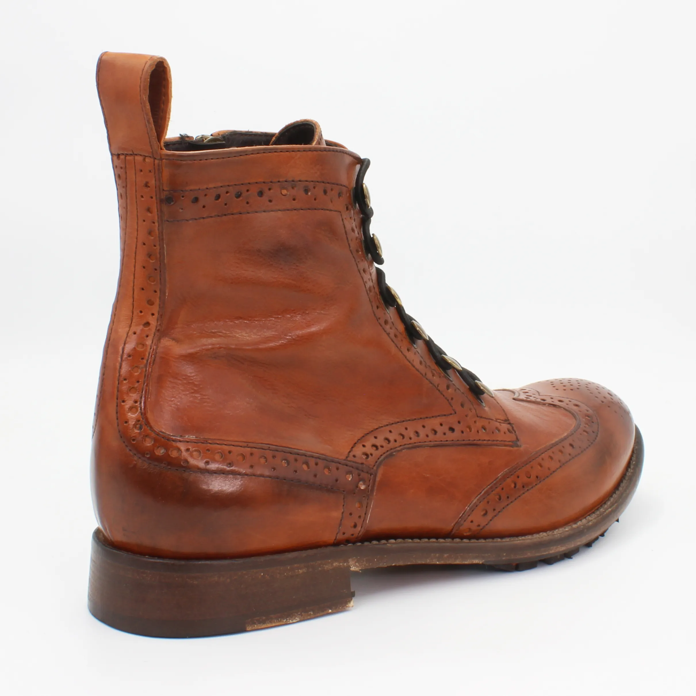 Men's Lace-Up Brogue Ankle Boot in Calf Leather Cuoio Tan (JPU38767/11)
