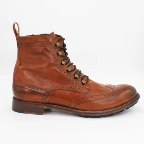 Men's Lace-Up Brogue Ankle Boot in Calf Leather Cuoio Tan (JPU38767/11)