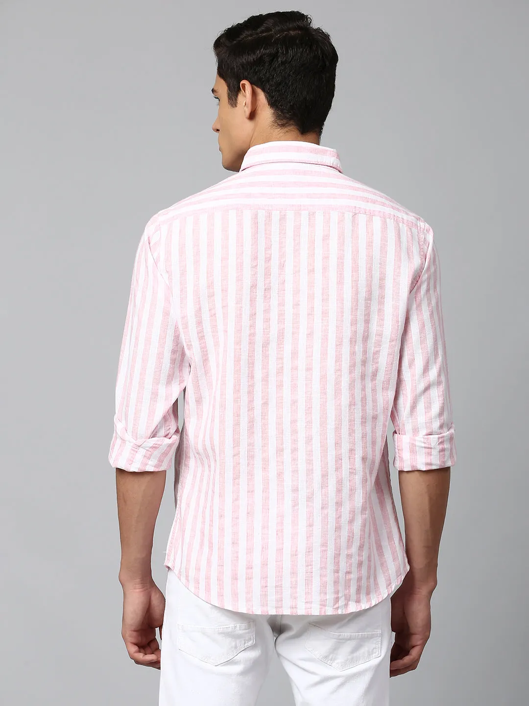 Men's Pink Slim Fit Linen Casual Shirt