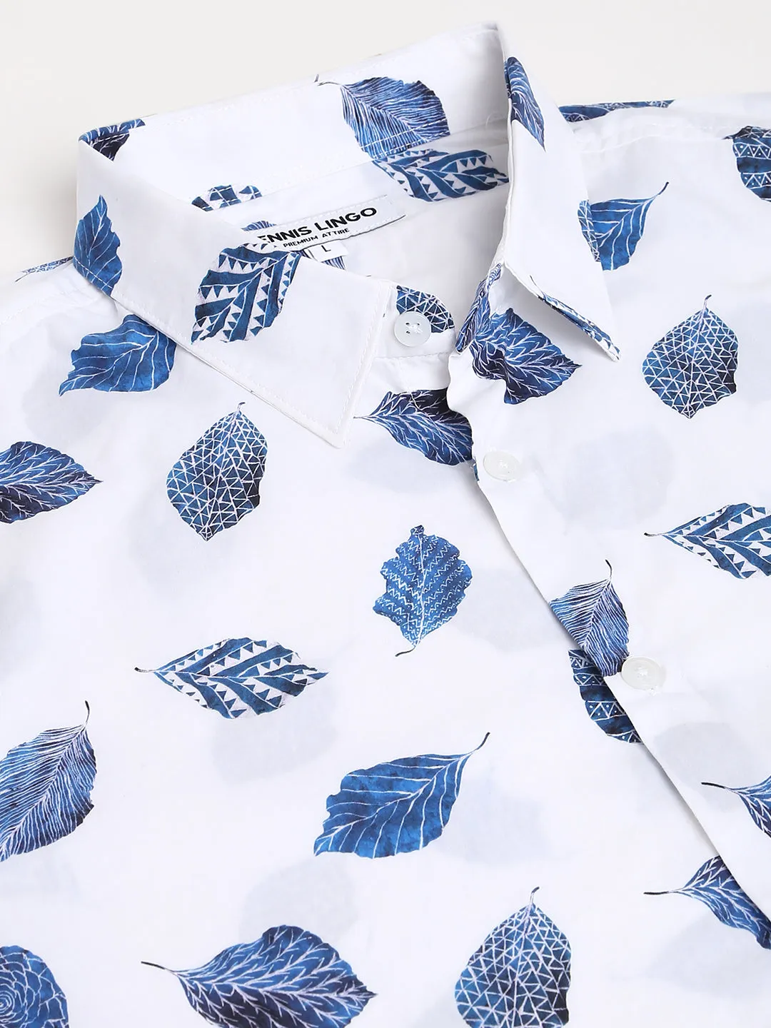 Men's Printed White Slim Fit Satin Casual Shirt With Spread Collar & Full Sleeves (C9076_White_S)
