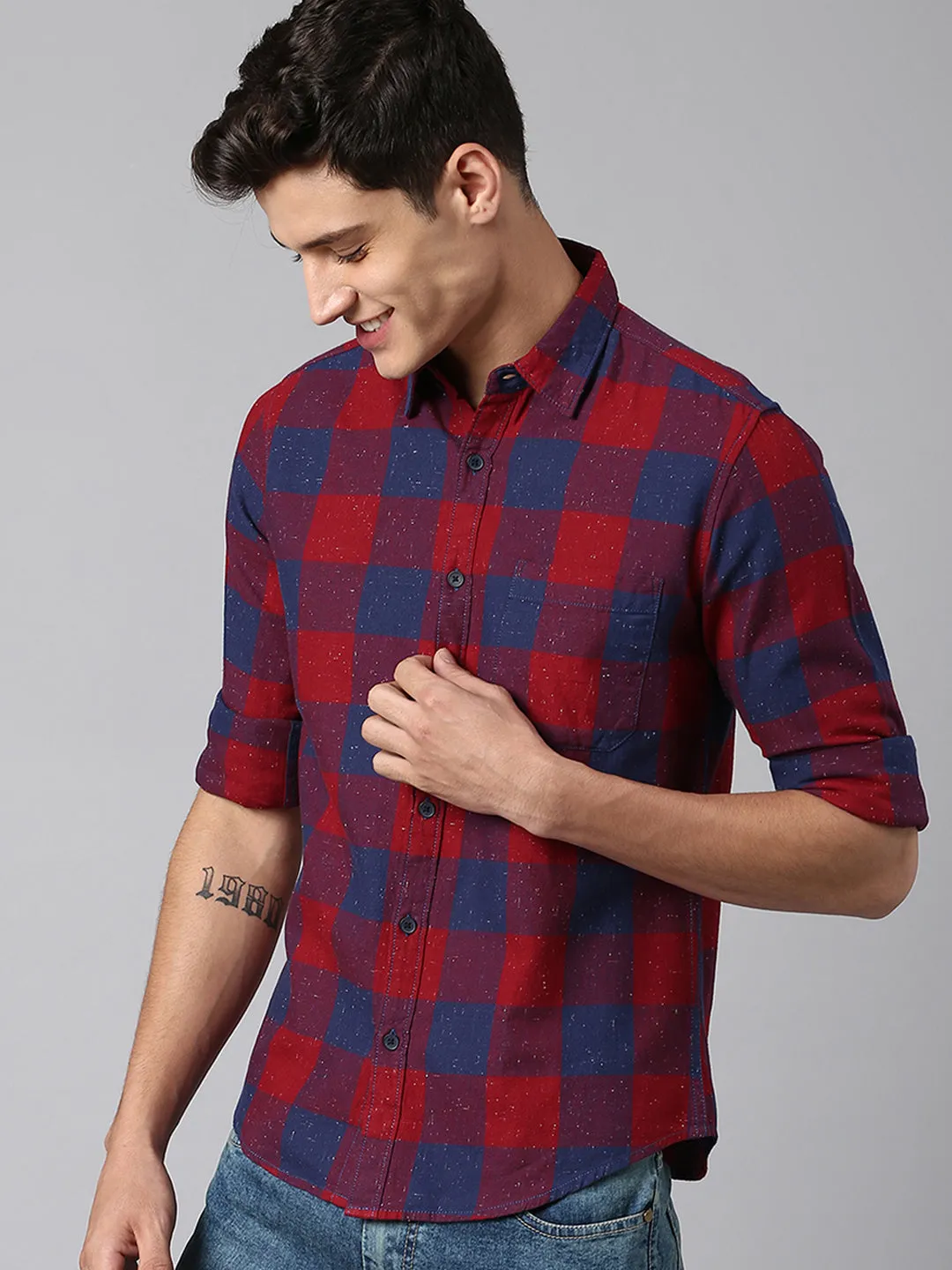 Men's Red Slim Fit Casual Shirt