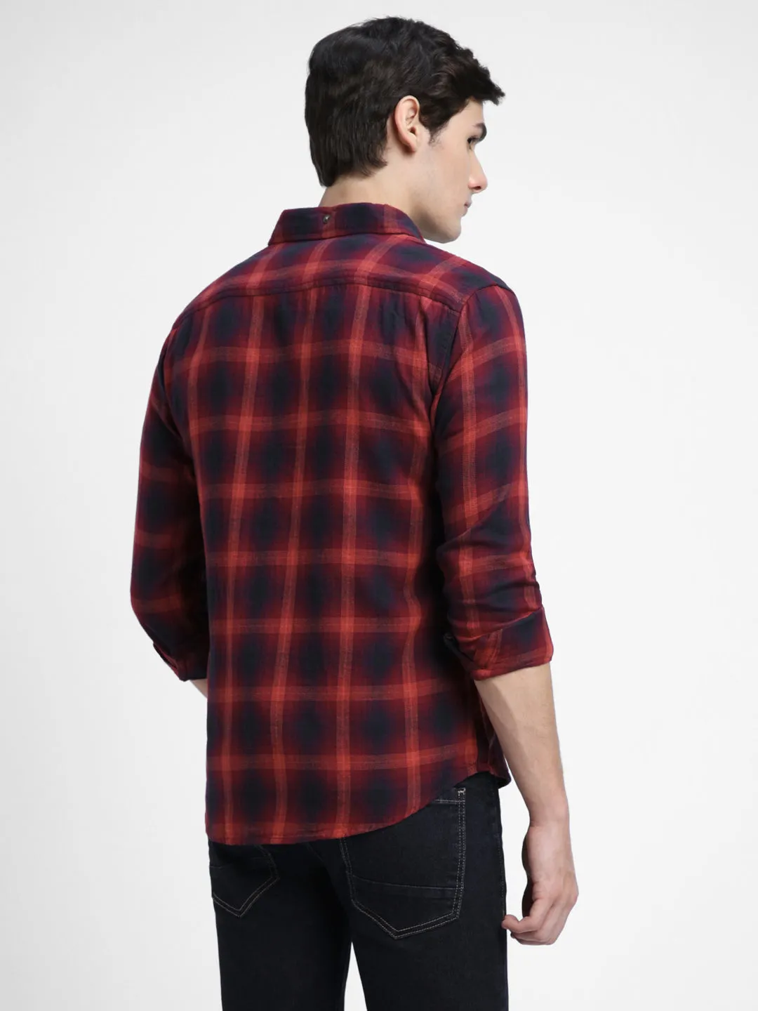 Men's Regular Collar Regular Fit Checks Navy Casual Shirts