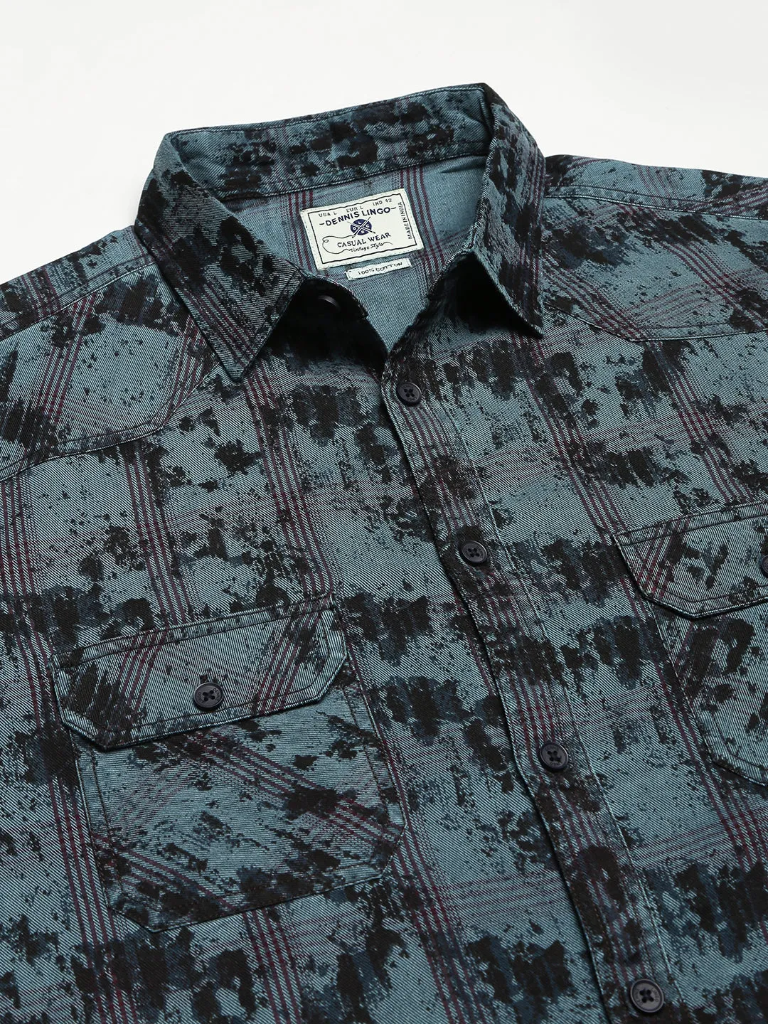 Men's Slim Fit Full Sleeves Spread Collar Printed Cotton Casual Shirt With Two Flap Pocket