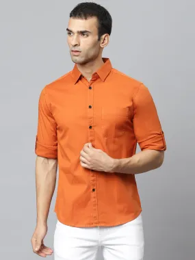 Men's Solid Rust Slim Fit Cotton Casual Shirt