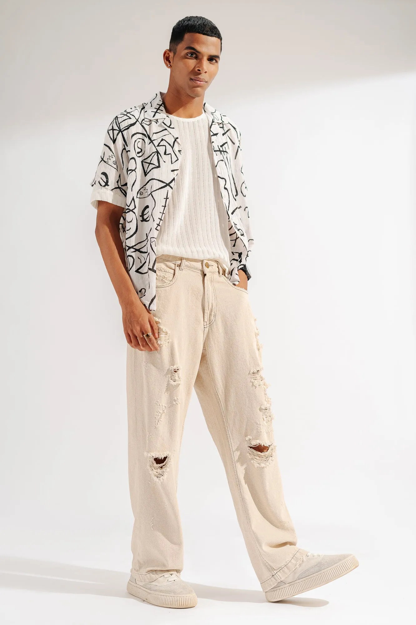 Men's Straight Jeans With Distress
