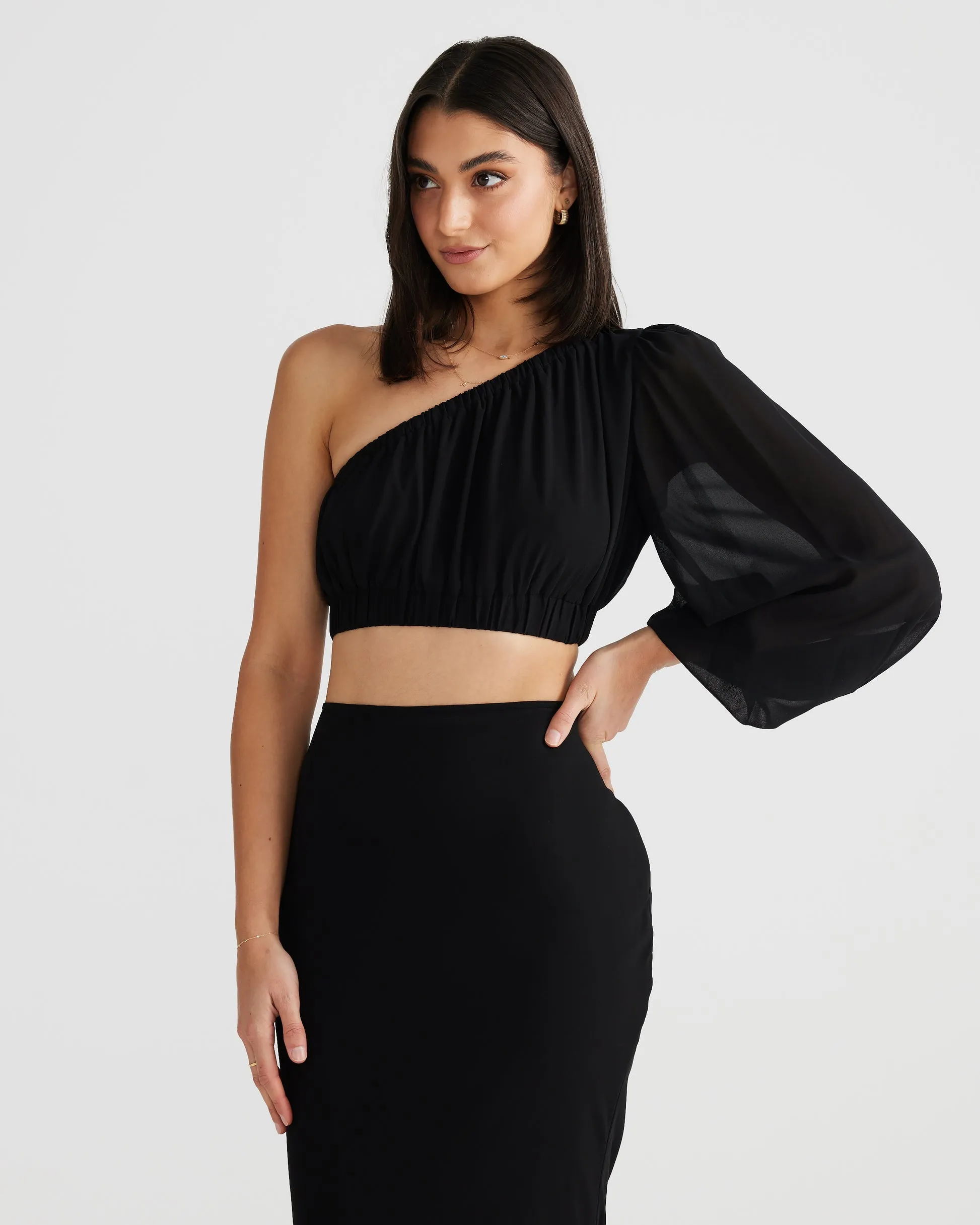 MÉLANI The Label EBONI SET Chiffon One Shoulder Two-Piece Set