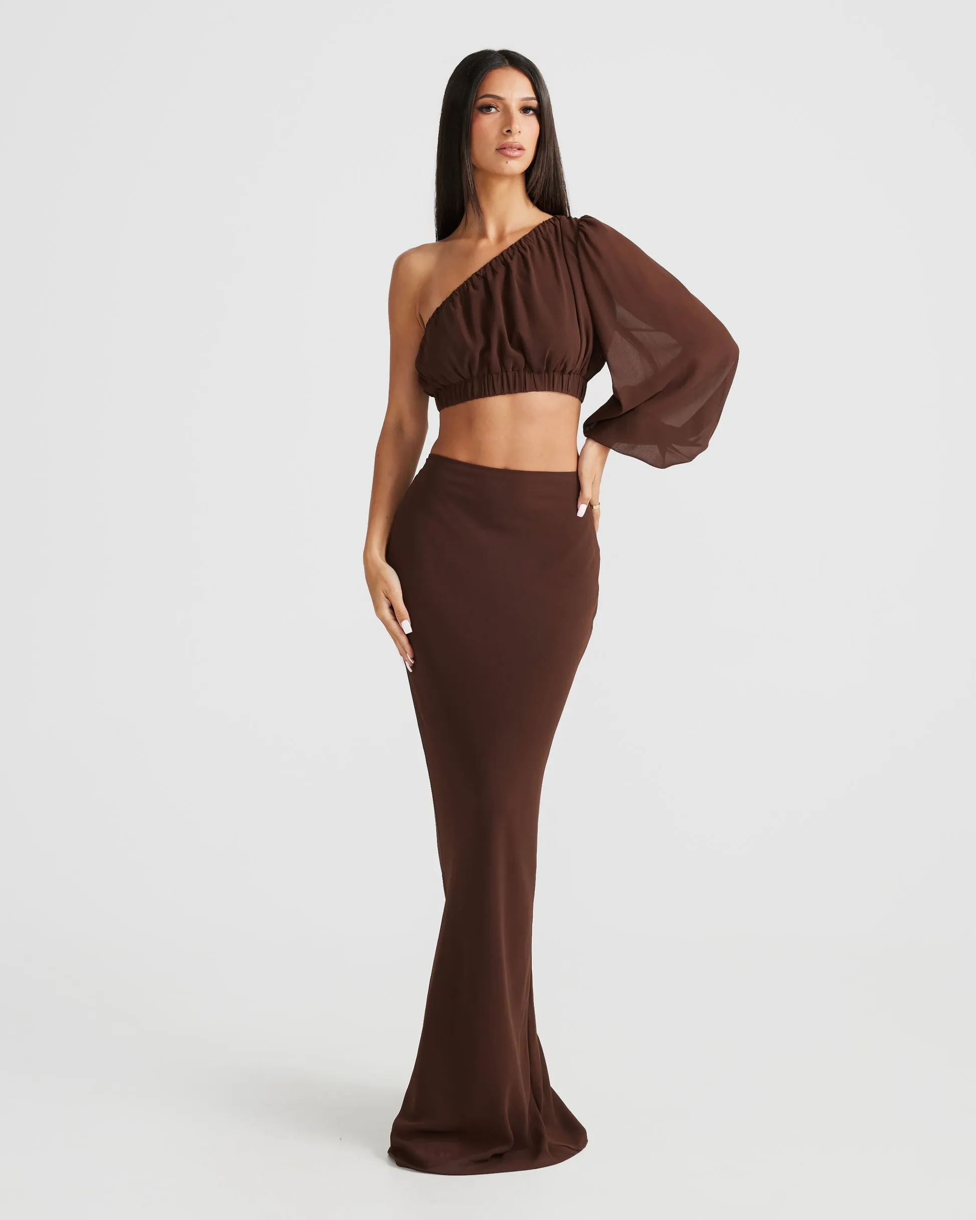 MÉLANI The Label EBONI SET Chiffon One Shoulder Two-Piece Set
