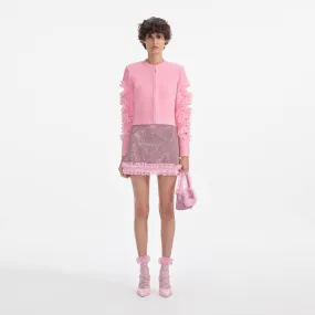Pink Cut Out Lace Detail Cardigan