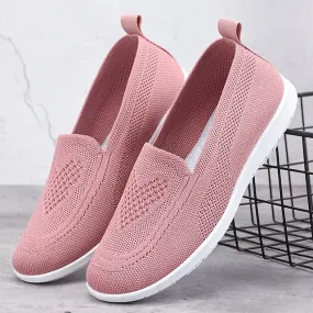 Purpdrank - Women's Slip-Ons Comfort Shoes Flyknit Shoes Outdoor Daily Indoor Flat Heel Round Toe Sporty Casual Minimalism Walking Shoes Tissage Volant Loafer Solid Color Black Pink Purple