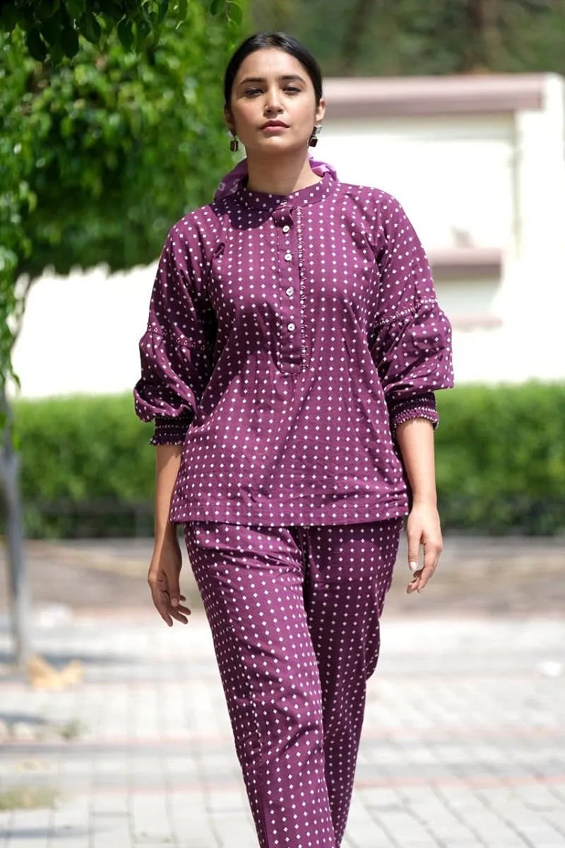 Purple Jaquard Butta Co-ord Set