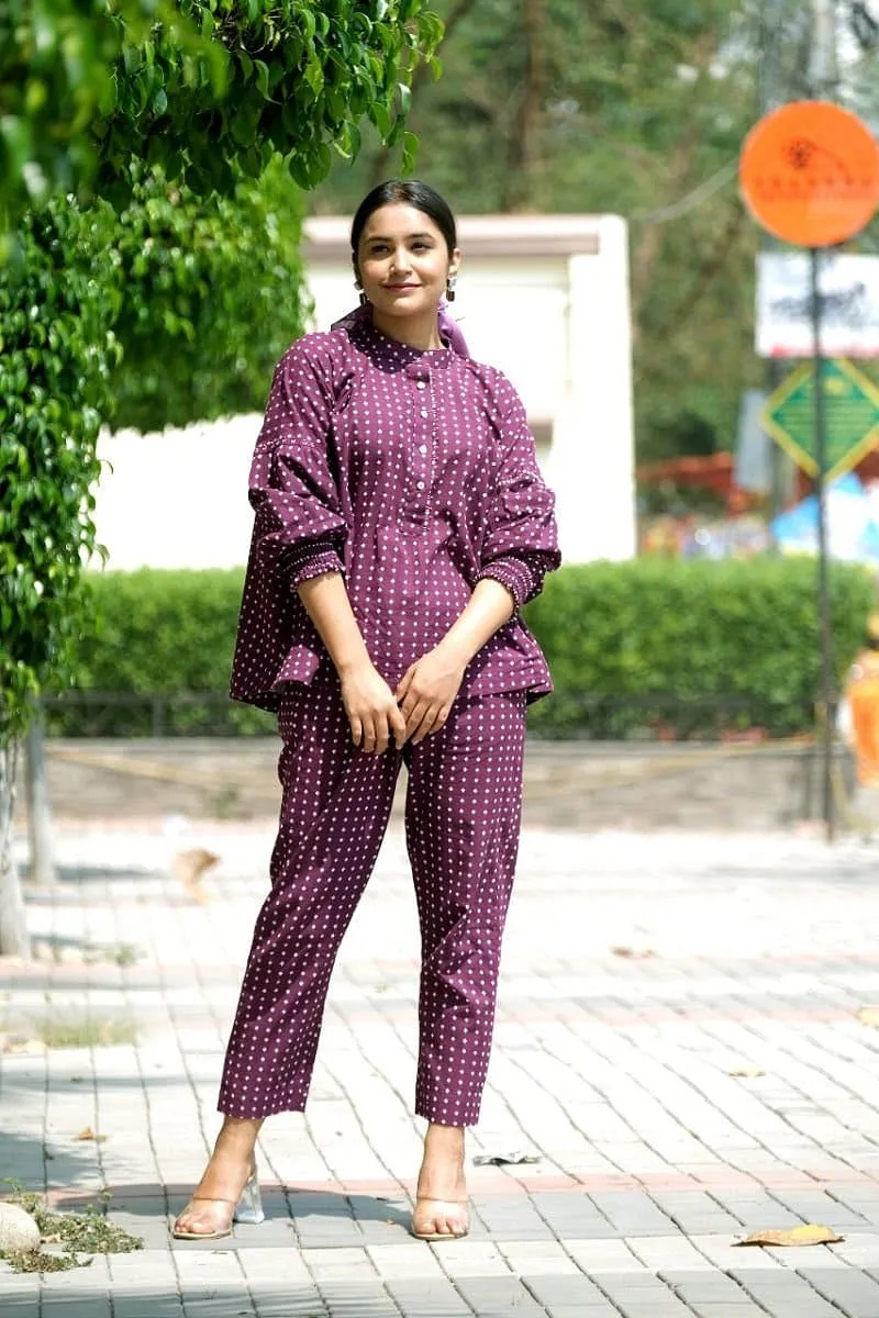 Purple Jaquard Butta Co-ord Set