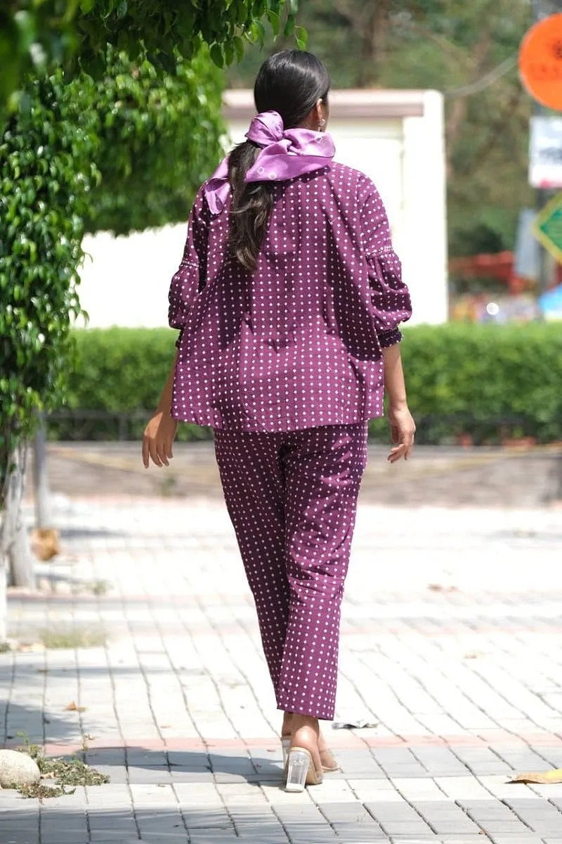 Purple Jaquard Butta Co-ord Set
