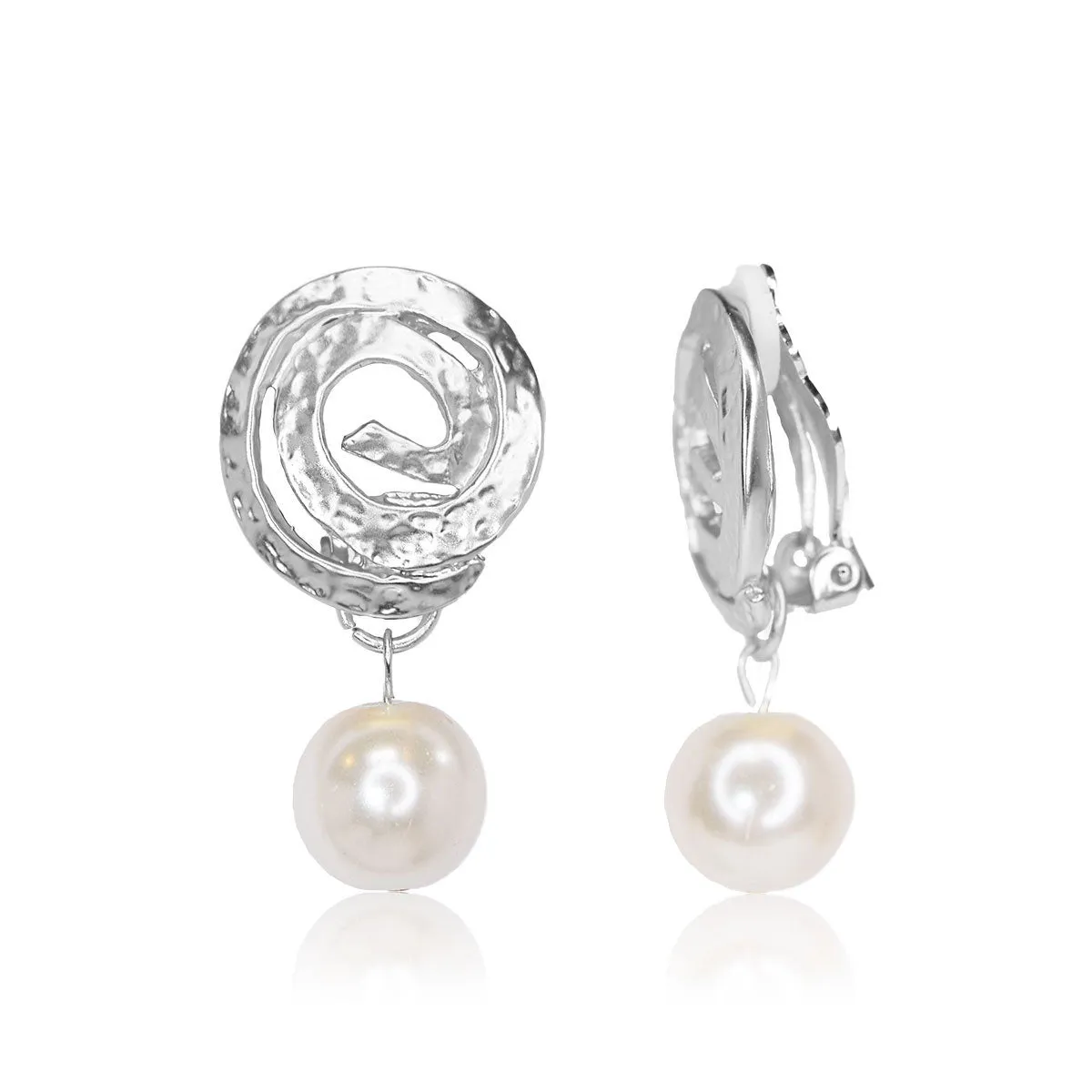 Spiral X Pearl Clip Earrings