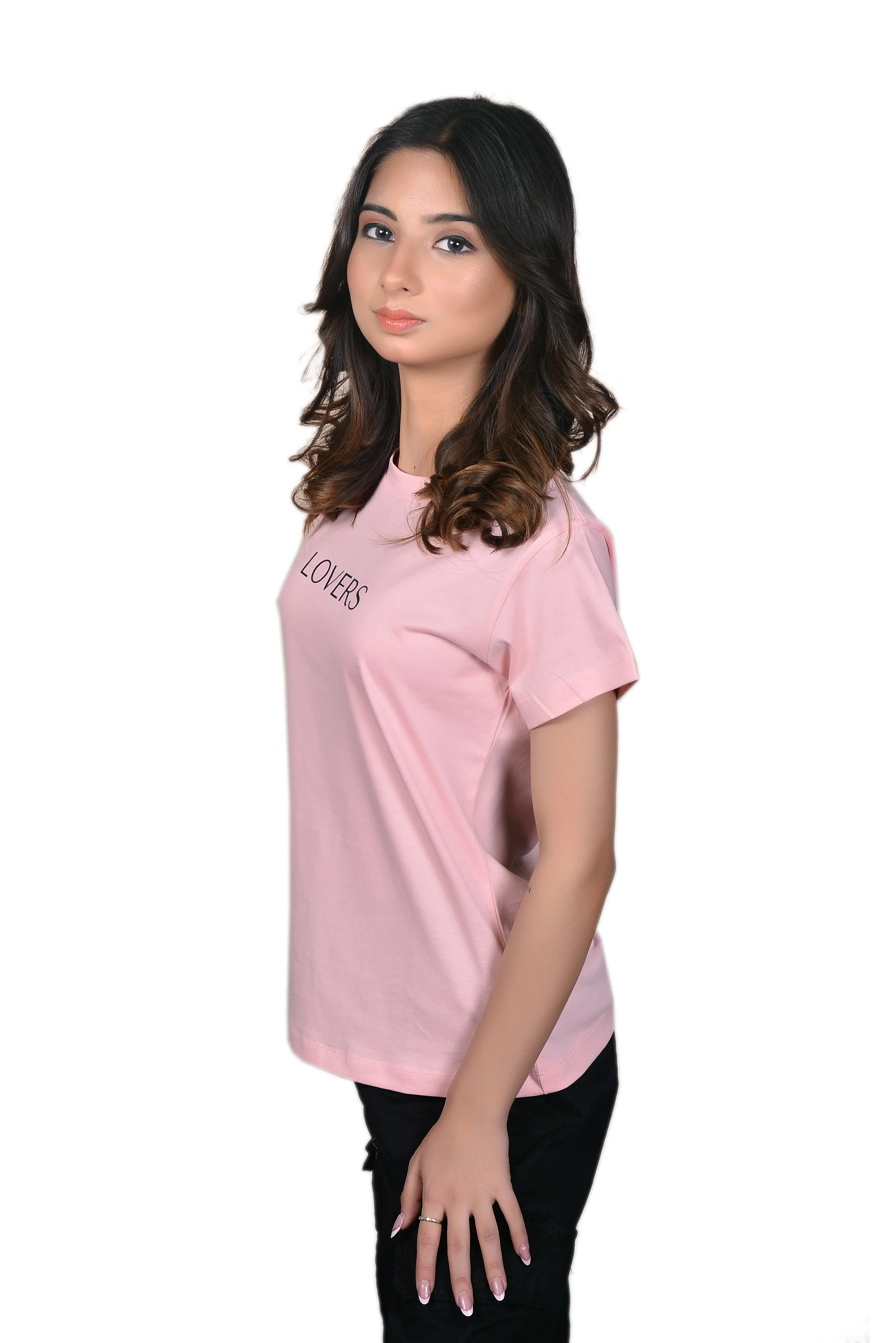 Women's Baby Pink Lovers Graphic Printed Classic Fit Tshirt