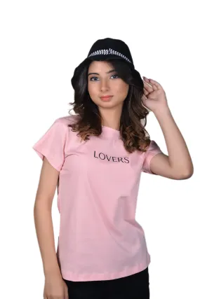 Women's Baby Pink Lovers Graphic Printed Classic Fit Tshirt