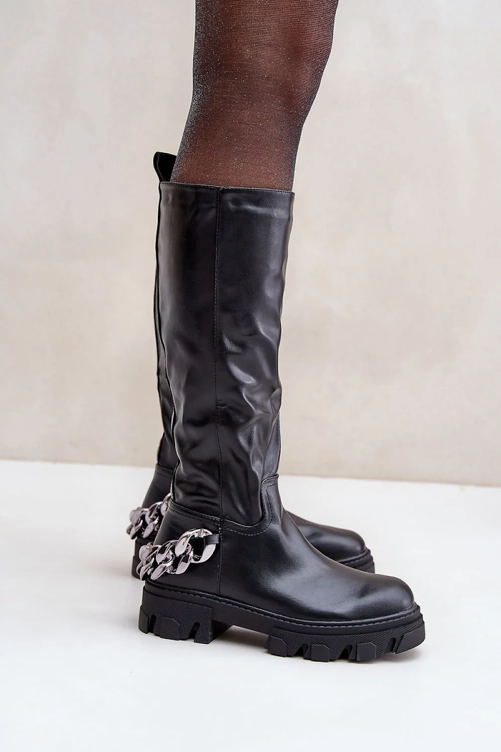 Women's black knee-high boots