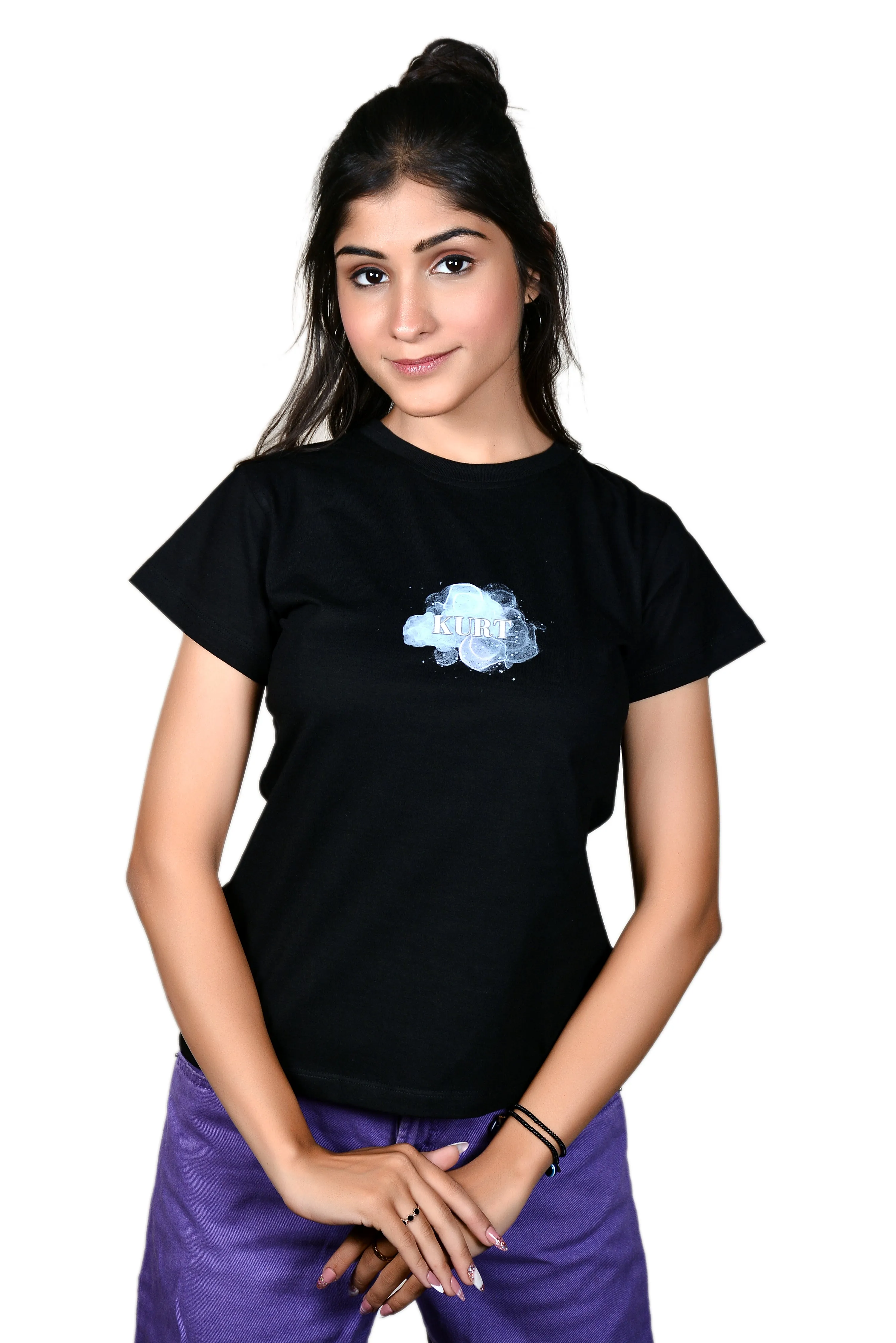Women's Black KURT Graphic Printed Classic Fit Tshirt