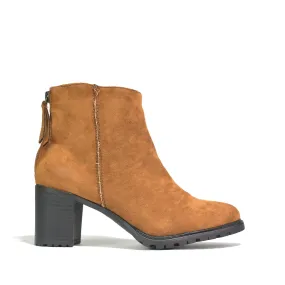 Women's Block Heel Zipper Ankle Boots Brown