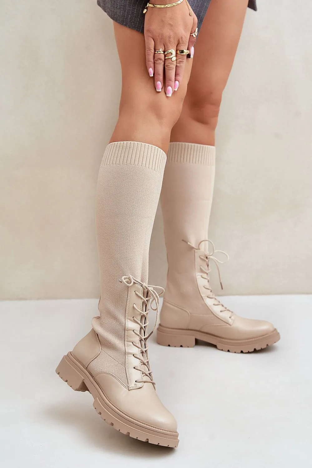 Women's eco-leather textile knee high boots