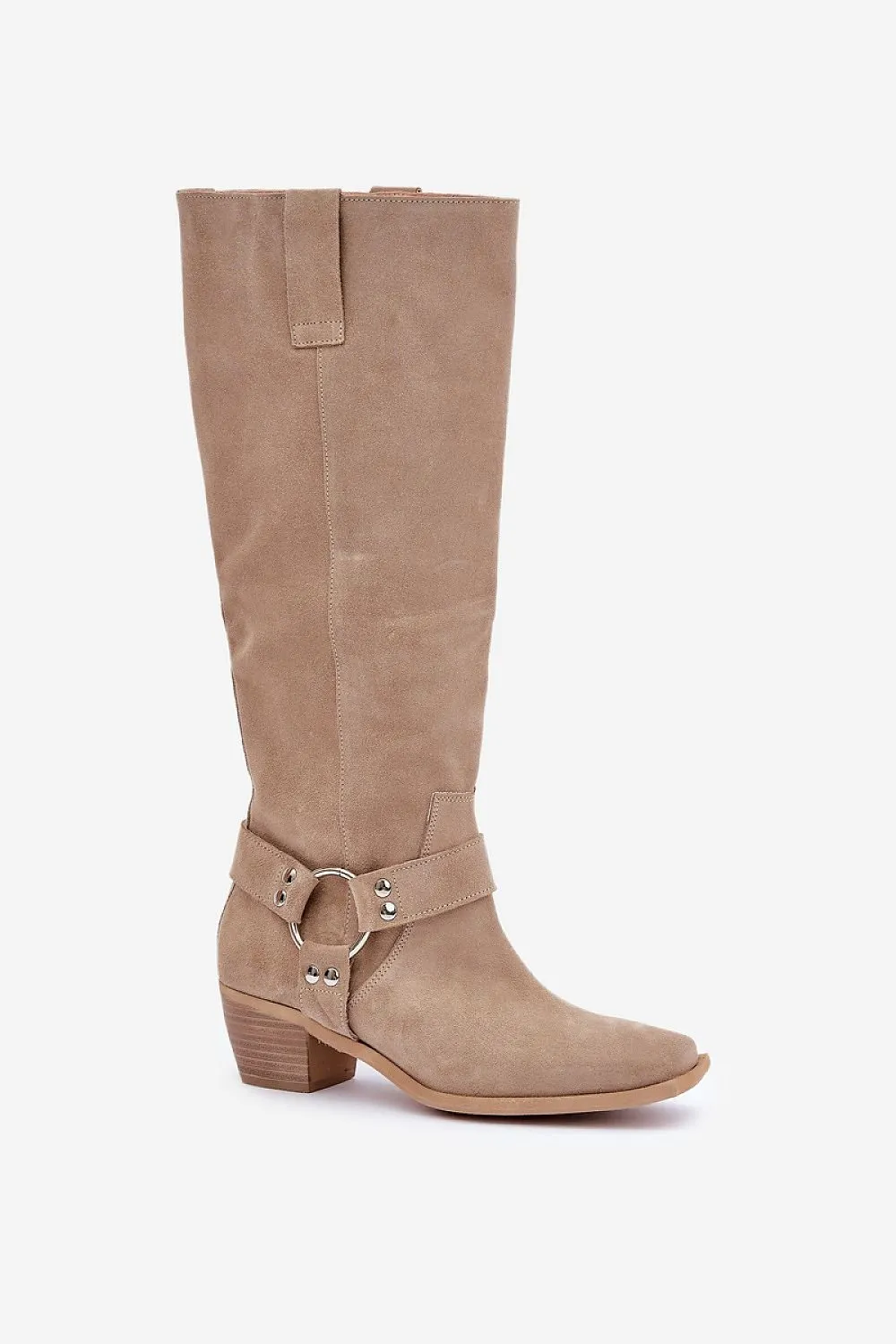 Women's natural leather knee-high heel boots