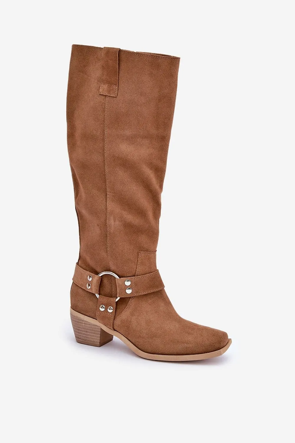 Women's natural leather knee-high heel boots