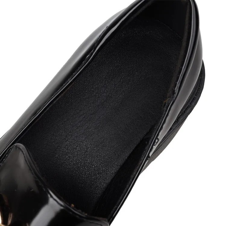 Women's Round Toe Metal Chains Shallow Block Chunky Heel Platform Loafers